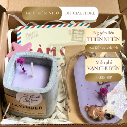 Quà Tặng Nến Thơm Cốc Xi Măng Thư Giãn + Sáp Thơm Dài Handmade Kèm Gift Box Xinh Xắn